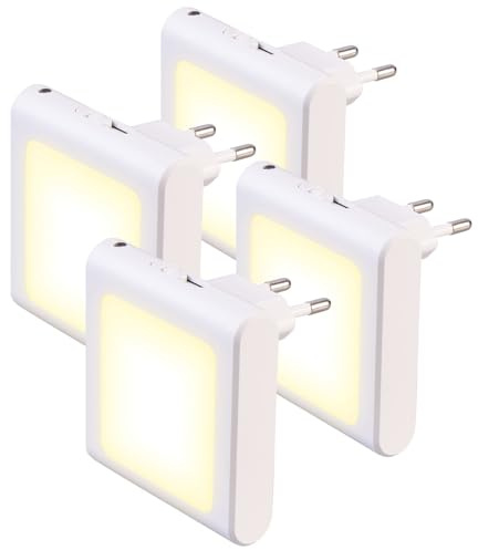 Lunartec Nachtlicht Hausflur: 4er-Set Flache Steckdosen-Nachtlichter, Dämmerungssensor, dimmbar (LED Dämmerungssensor, Steckdosenlampe LED dimmbar, Baby)