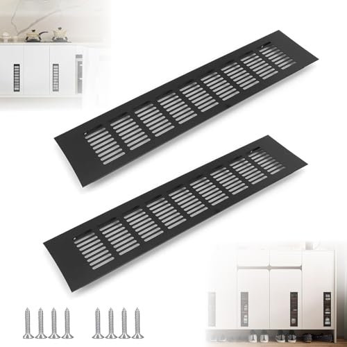2 Stück Lüftungsgitter, Lüftungsgitter Schwarz 80mmx400mm Aluminium Abluftgitter Eckig Belüftungsgitter, zur Belüftung in Küchen, Schränken, Kleiderschränken und Badezimmern (Schwarz, 400mm x 80 mm)