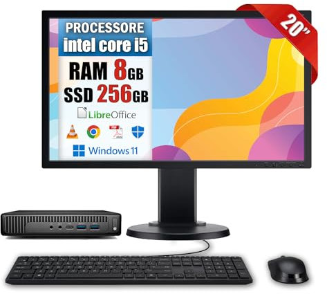 Betazon Postazione Completa • Pc MINI Desktop i5 • Ram 8Gb SSD 256Gb • Monitor 20 HD • Win 11 e Libre Office • Compreso di Monitor, Mouse e Tastiera (Ricondizionato)