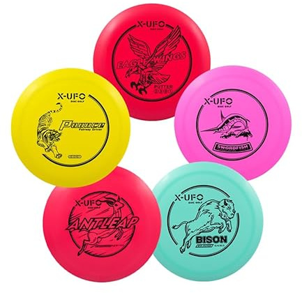 X-UFO Disc Golf Set - Disc Golf Pro Starter Set 5 Pack with Putter,Driver,Mid-Range,Mini Discs,157-175g for Training & Outdoor Sports (TPE-5YPRRB)