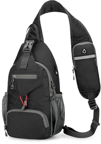 Aucuu Axelväska Crossbody ryggsäck, bröstväska för män, axelväska, axelremsväska med hål för hörlurar, vandring, vardagsväska för kvinnor män cykling camping resor, #4 Mörkgrå-a, 24*10*39cm