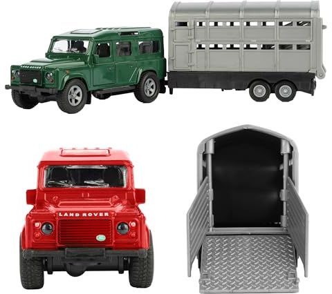 Navoys 4x4 Land Rover Toy Car with Livestock Trailer - 1:43 Scale, Die Cast Metal Construction, Silver Livestock Trailer, Intricate Details, Interactive Openable Doors, Farm Vehicle, Farming