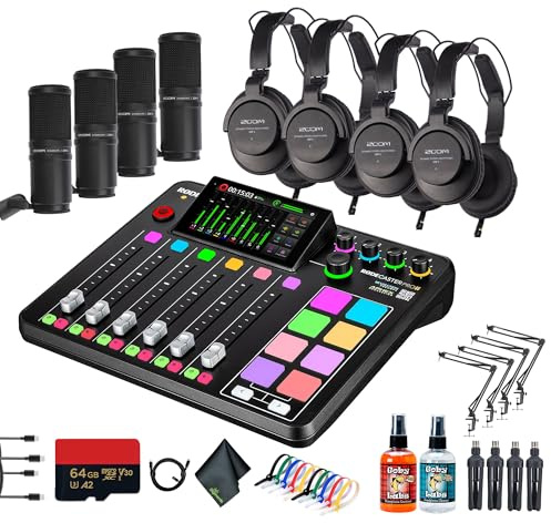 RODE RODECaster Pro II + 4x Headphones + 4x Podcast Microphone + 64GB Micro SD Memory Card + Mic Arm Stand + 2x USB-C + More (Bundle)