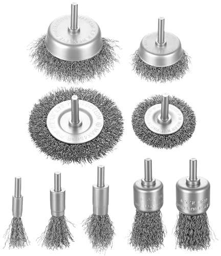9 PcsWire Brush for Drill Brushes for Cleaning, Wire Brush for Rust Removal, 1/4 InchWire Wheels Cup Wire Brushes for Cleaning Rust Stripping Abrasive Drill Attachment