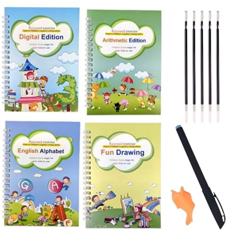 Handwriting Training Book - Magic Writing Book For Kids | Reusable Workbooks | Pen Control Grooved Writing Practice Copybook For Classroom Homeschool Holiday Weekend Travel Kids Girls