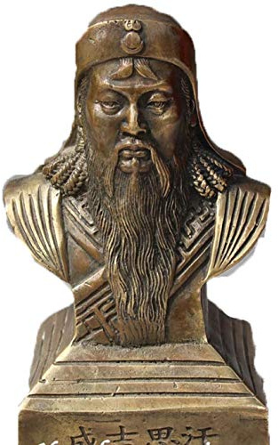 Dekoration Mässing Fabriksbutiker Tibet Silver Yuan-dynastin Mässingssnideri Djingis Khan Chinggis Khaan Chinggi Khan byststaty