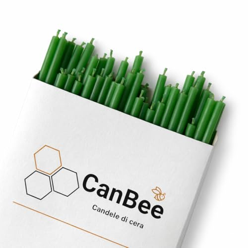 50 Candele Sottili Verdi in Cera d’Api Naturale – 16 cm x 0,5 cm – Stoppino in Cotone – Senza Fumo – Durata circa 40 Minuti – Ideali per Meditazione, Yoga, Rituali Naturali e Benessere – CanBee