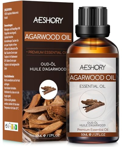 AESHORY Agarträ Eterisk Olja 50ML, Naturliga Agarträolja Aromaterapioljor, Premium Aroma Diffusorolja Aromaterapi Doftolja för Diffusor, Hudvård, Hårvård, Avslappning, Massage, Bad