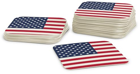 Untersetzer für Gläser I USA Bierdeckel (50 Stück) aus Pappe eckig (9,3cm x 9,3cm) I WM Tischdeko mit US-amerikanischer Länderflaggen