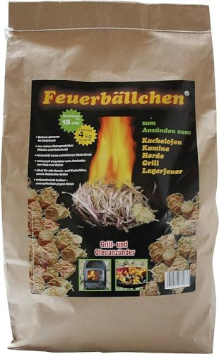 RaiffeisenWaren Feuerbällchen Encendedor de barbacoa, encendedor de chimenea, auxiliar de encendido (lana ecológica natural para encender brasas de barbacoa, hogueras o chimeneas) Bolsa de 4 kg