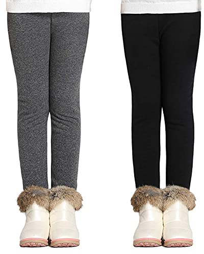 Adorel Leggings Invernali Leggins Felpati Bambina 2 Pack Nero Grigio Scuro 8-9 Anni (Dimensione del produttore 150)