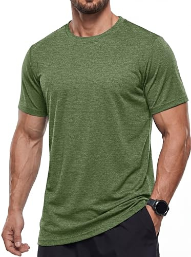 MAGCOMSEN Gym T Shirts Men Activewear Running Top Lightweight Quick Dry Moisture Wicking T-Shirts Training Short Sleeve Tops Army Green, XL