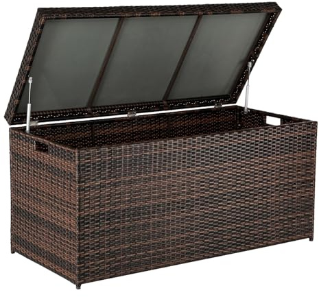 VINGLI Outdoor Wicker Storage Box, 132 Gallon Patio Rattan Deck Box, Wicker Storage Bench for Indoor, Outdoor, Pool, Balcony, Yard, Garden – Dark Brown