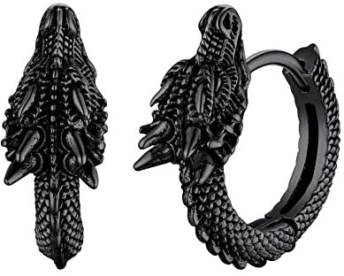 U7 Jungen Mädchen Drachen Creolen Huggie Kreolen Piercing Ohr Ohrstecker Edelstahl Ohrringe Ohrschmuck Lünette Coole Gotik Vintage Schmuck Accessoire für Vater Damen Männer Schwarz