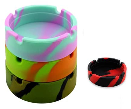 Vokowin 4 Pcs Colorful Silicone Ashtray, Nonstick Heat Resistant Nonstick Break Silicone Round Rubber Ash Tray Set for Home Office Restaurant, Multicolour (K71-4)