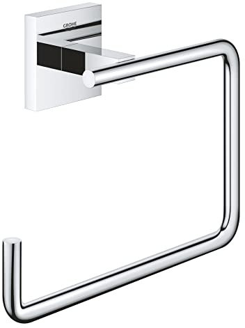 GROHE Start Cube, Handtuchring ohne Bohren (Handtuchhalter eckig, zum Kleben oder Bohren, inkl. Schrauben & Dübel, ohne Kleber, 5kg belastbar, verdeckte Befestigung), eckig, chrom, 40975000