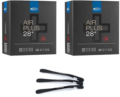 2er Set Schwalbe Fahrrad Schlauch SV17 Air Plus 40mm für 28 Zoll (37/47-622/635) inklusive 3 MSZweirad Metall Reifenheber