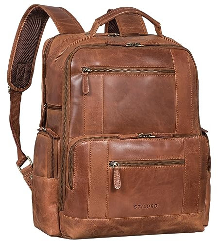 STILORD 'Eike' Modischer Laptoprucksack 15,6 Zoll Leder Business Rucksack Damen Vintage Tagesrucksack Herren Leder Rucksack mit vielen Fächern Echtleder, Farbe:andorra - braun