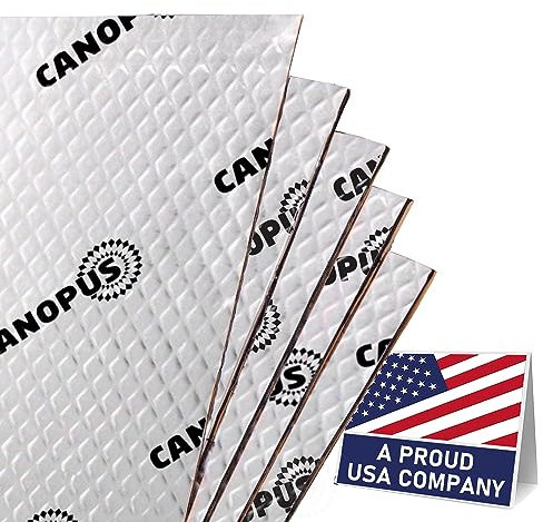 CANOPUS Professionnel Auto Adhésif Isolation Phonique Voiture, Tapis Insonorisant en Butyle, 50 mil, 5 sqft, Lot de 5 Feuilles, Tapis Insonorisant pour Voiture, Coffre, Porte, Sol et Plafond, Argenté