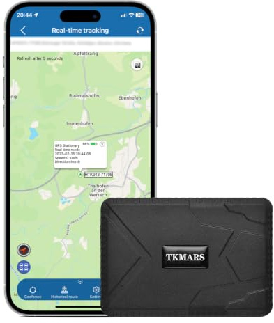 TKMARS Localizzatore GPS, 10000mAh GPS Tracker per auto senza abbonamento, antifurto con potenti magneti, funziona tramite SMS/applicazione con APP, più modalità di allarme