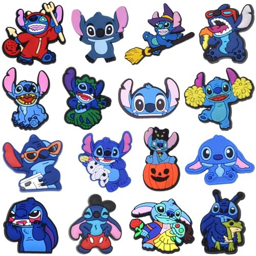 16 piezas Stitch Shoe Charms, Adornos de Zapatos de Dibujos Animados, Accesorios de Decoración de Zapatos, Shoe Charms Crocs Pins, Zapatos para Regalos de Niños Fiesta de Cumpleaños