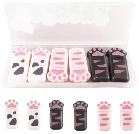 Hibmisy 6 Pezzi Correttore a Nastro,5mm x 6m,Bianchetto a Nastro Zampa di Gatto Carina Scolorina Nastro Cancelline a Nastro per Scuola Ufficio (Zampetta-01, 6)