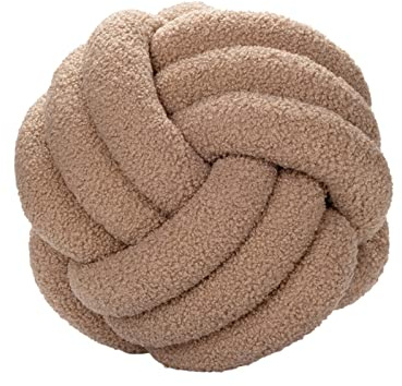 SUNFECILI Soft Knot Ball Pillow,Decorative Throw Pillows,Lamb Wool Boucle Circular Ball Pillow,Warm Beautiful Knotted Plush Pillow for Home Car Office Decoration(Khaki)