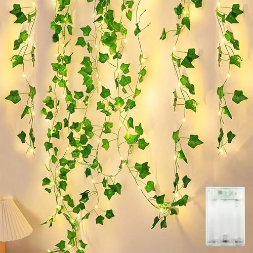 Bigzom Lierre Artificiel Guirlande 4M,Guirlande Lumineuse Lierre 40 LEDS,Guirlande Lumineuse pour Lntérieur,Mariage,Bureau,Décoration de Fête Guirlande Feuille