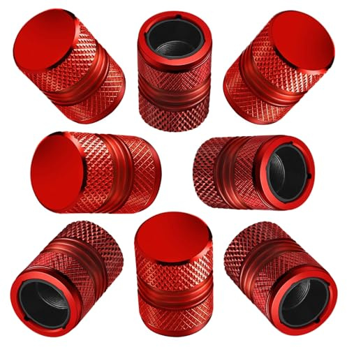 Irikdescia Pack de 8 Tapones para Vástagos de Válvulas de Neumáticos de Coche, Resistentes a la Corrosión, A Prueba de Fugas, Ajuste Universal, Tapas de Válvulas para Coche, Bicicleta, Moto (Rojo)