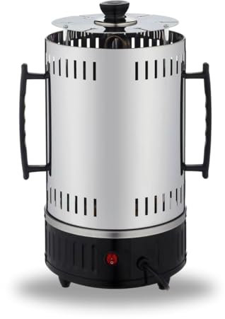 Chef-o-matic Parrilla vertical sin aceite ni grasa, 1000w, Capacidad para 6 brochetas. Rotación automática 360º, fácil de limpiar, Barbacoa, Horno eléctrico ideal para brochetas a la parrilla, Kebab