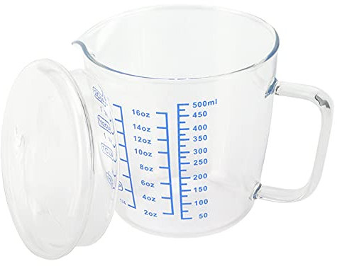 Vaso medidor, vaso medidor de cristal resistente al calor, báscula de leche, taza medidora con tapa, utensilios de cocina (500 ml)