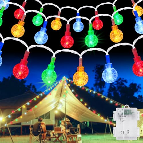 AUAUY Ljusslinga för utomhusbruk, 6 m, 40 LED, färg | Batteridriven, vattentäta blinkande julbelysning för trädgård, gård, lusthus, balkong, sovrumsdekoration