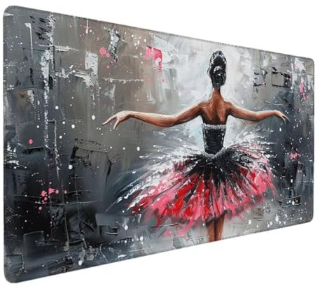 Gaming Mauspad - 90 x 40cm - Mouse Pad mit Vernähte Kanten - Rutschfester Mousepad mit Einer speziellen Oberfläche verbessert Geschwindigkeit und Präzision - (Rosa Ballett) Ergonomisches Mauspad A-4K