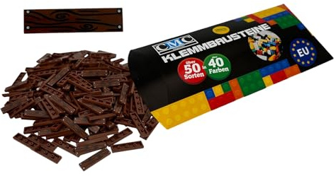 CMC imports 50 Klemmbausteine Holz Fliesen Tiles Bausteine 1x4 Noppen mit Holzmaserung Kompatibel Bedruckt Bricks (090 - Braun)