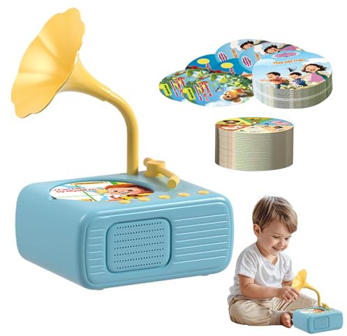 Jouet Musical Gramophone pour Tout-Petits, Tourne-Disque phonographe pour ,Disque phonographique pour avec 96 Cartes - Lecteur de Musique d'histoire de phonographe pour pour garçons Filles