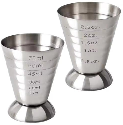 2pcs Jigger pour le barman 75 ml de cocktail en acier inoxydable tasse de mesure avec cocktail professionnel à l'échelle jigger accessoires de barman