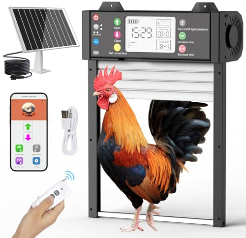 Richday Automatische Hühnerklappe Solar mit App & WLAN Steuerung, Echtzeit Türstatus Anzeige, WiFi Auto-Reconnect Speicher, Wetterfest, Anti-Einklemm, Timer & Lichtsensor für Hühnerstall