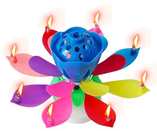 Musical Birthday Candles, Lotus Flower Musical Candle, Rotating Flower Happy Birthday Cake Candle with Auto-Opening Petals, Colored Birthday Candles for Party