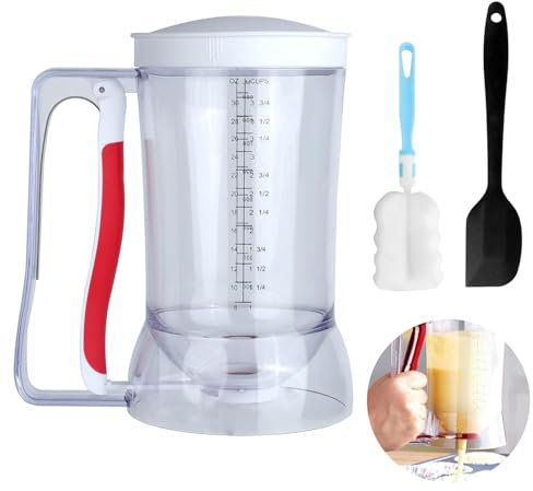 ROTKUSZ Dosatore Pancake 900ml Plastica Dispenser per Pastella con Maniglia a Molla Dosatore Pancake con Scala per Muffin, Pancake, Waffle, Cupcakes