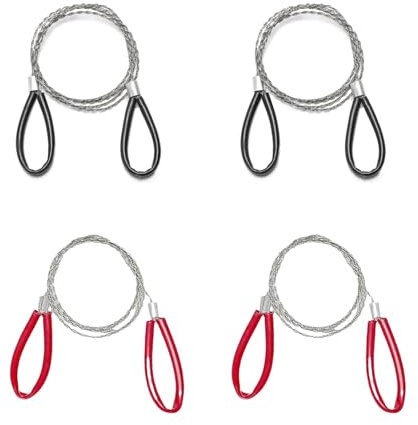 4 Pcs Wire Saw,Rope Saws Stainless Steel Cable Metal Wire-Saw Pocket Chainsaw Outdoor Survival Kit Emergency Serrated Ropes Mini Hand String Handheld Small Red Black 70cm,for Camping Cutting Tree Wood