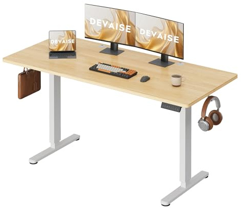 DEVAISE Höhenverstellbarer Schreibtisch 160x70 cm mit Leisemotor und Memory-Funktion für 3 Höhen, Sitz-Steh-Schreibtisch, Höhenverstellung 72–118 cm, Ergonomischer Computertisch für Büro,Farbe Eiche
