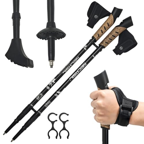 Nordic Walking Stöcke für Damen und Herren, 2PC Wanderstöcke Teleskop Faltbar, Ultraleicht (nur 259g pro Stock), Hochwertige Walking Stöcke Trekkingstöcke aus Aluminium mit Gummipuffern