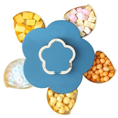 Liuer Snack Box, avec Couvercle Assiette de Snacks Avec Compartiment Rotatif Assiette à Collation,Convient pour Bonbons Fruits Biscuits Desserts Légumes Noix Portable Multi - Fonction Snack Box