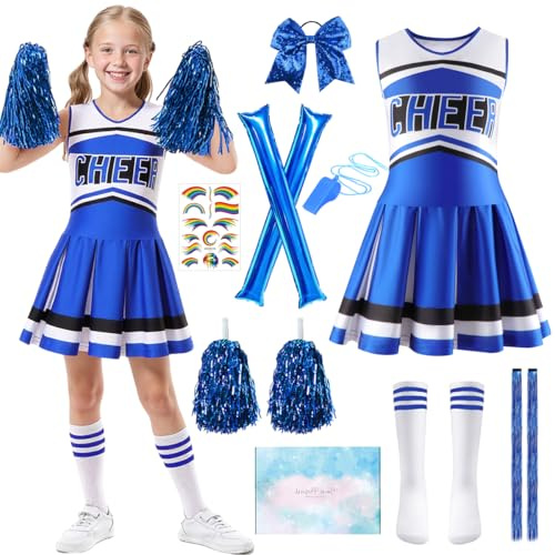 TOSZOLY Disfraz Animadora Niña, Disfraz Cheerleader Niña, Traje de Uniforme de Animador Con Bolas de Flores, Calcetines, Adecuado para Carnaval Halloween Espectáculos de Baile