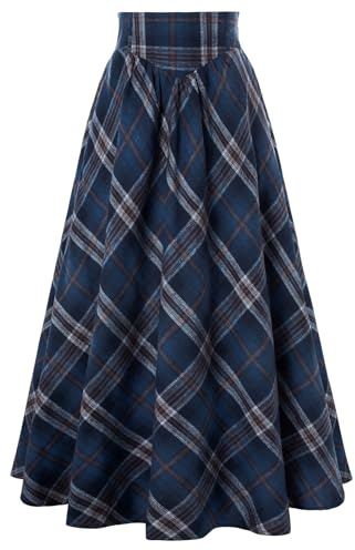 SCARLET DARKNESS Women's Renaissance Skirt Vintage Medieval Plaid Maxi Skirt Elastic High Waist A-Line Swing Skirt