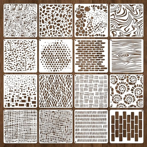 Piriuuo 16 Pcs Geometric Stencils for Painting, Art Stencils for Crafts Reusable Plastic Paint Stencil Abstract Layering Stencil for Canvas Furniture Floor and DIY Supplies (White)