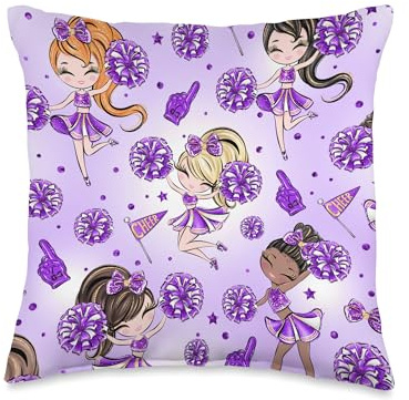 Cheerleader Pattern Cheerleading Cheer Squad Pom Poms Purple Throw Pillow
