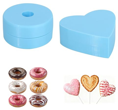 Fukaisu Donut & Cuore Set di Stampini Cake Pops, Stampato 3D Taglia e Spingi Cake Pops Antiaderente Utensili per Pasticceria Fai da Te per Casa Cucina Compleanno & Dessert da Festa (Blu)