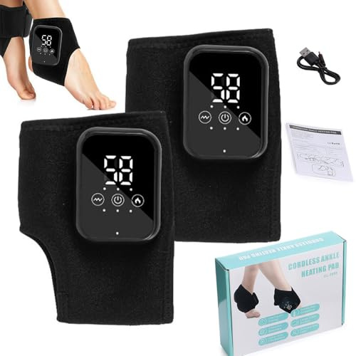 Wireless Foot Massager, Ankle Massager with LCD Display, 3 Massage Intensity Levels, 3 Heating Modes, Timer & Rechargeable, for Plantar Fasciitis, Heel Pain, and Foot Fatigue Relief (2)