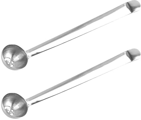 Housoutil oliv sked med dräneringshål i rostfritt stål glas sked verktyg för att ta bort oliver körsbär och gurkor ur glas långt handtag för kök bar party catering 2 stycken